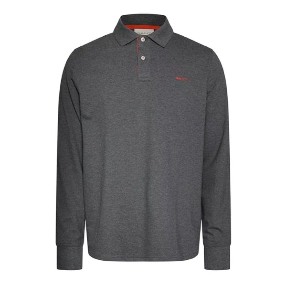 Gant Mens Contrast Pique Long-Sleeved Polo Shirt / Antracite